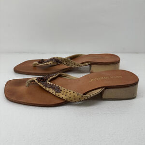 LUCA STEFANI Brown Beige LEATHER Indian Beaded Thong Sandals WOMENS 10.5 EU 41